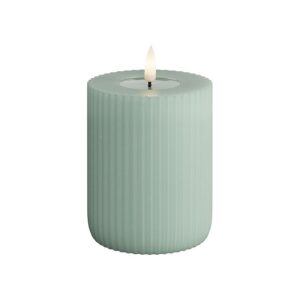 Deluxe Homeart Led Kerze Solid Stripe Salvie Grün 7,5 x 10 cm