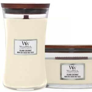 WoodWick Duo Ellipse und große Kerze Insel Kokosnuss