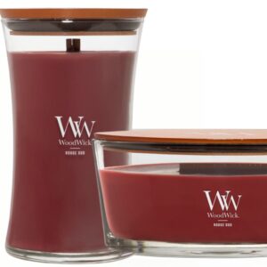 WoodWick Duo Ellipse und große Kerze Rouge Oud