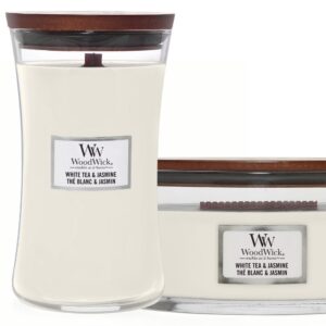 WoodWick Duo Ellipse und große Kerze Weißer Tee & Jasmin