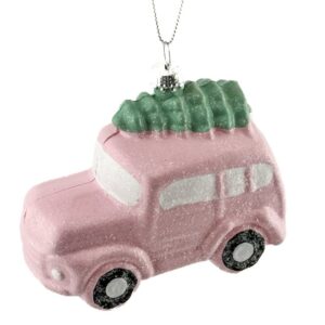 Homebound by KY Weihnachtskugel Anhänger Auto mit Baum rosa
