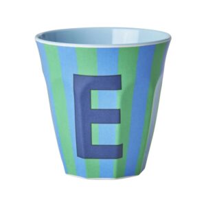 Rice Alphabet-Becher Stripes Blue E